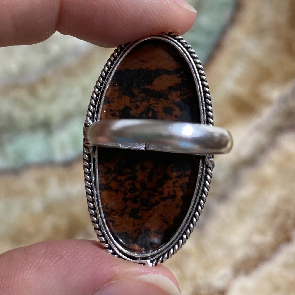 Mahogany Obsidian Gemstone Statement Ring, .925 Sterling Silver overlay. - Picture 5 of 6